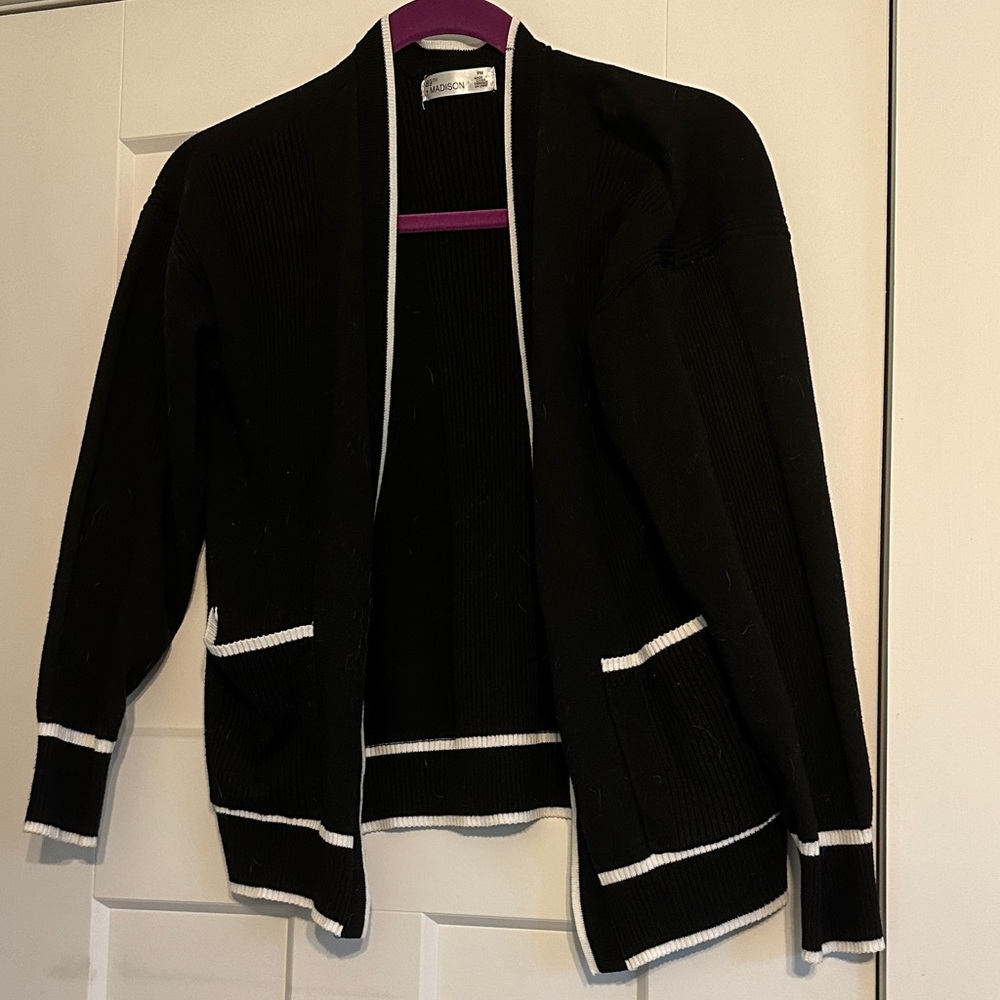 89th & Madison Black Cardigan with White Trim